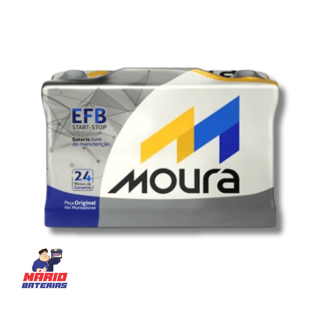 Foto da bateria Moura, umas das baterias que vende na loja de baterias de Mário Baterias
