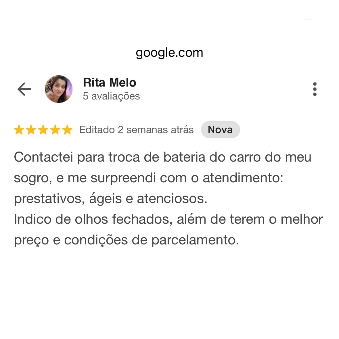 Feedback de cliente - Mário Baterias 1